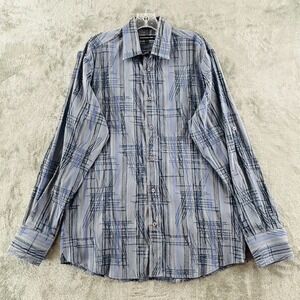 International Laundry Long Sleeve Shirt Mens M Blue Contrast Cuff Stretch Button